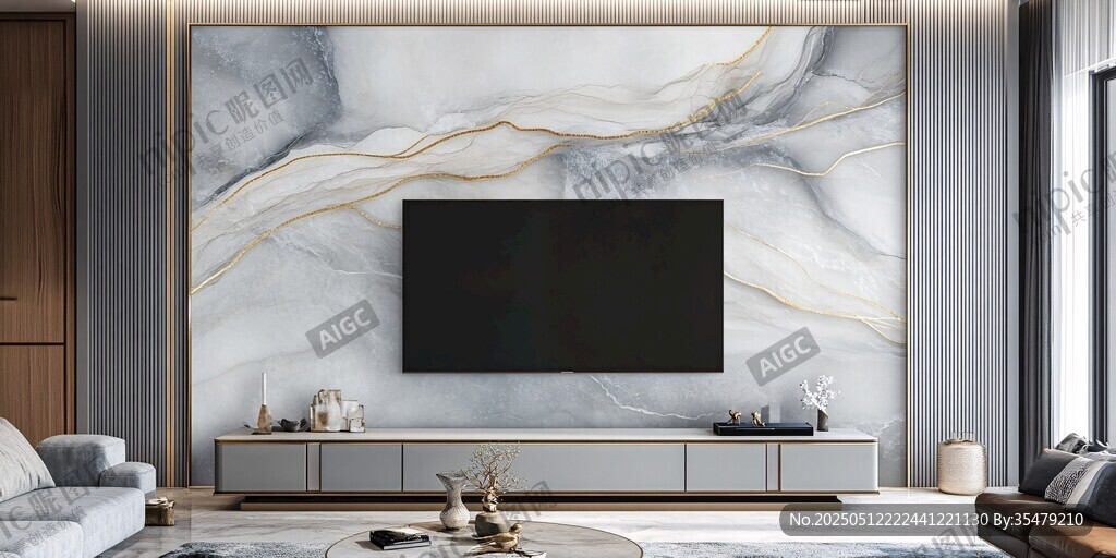 现代简约大理石电视背景墙