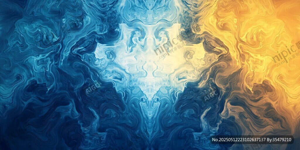 梦幻蓝黄交融抽象流体画面
