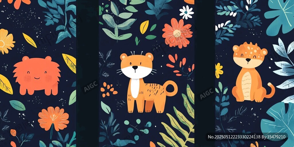 动物花卉插画图案设计
