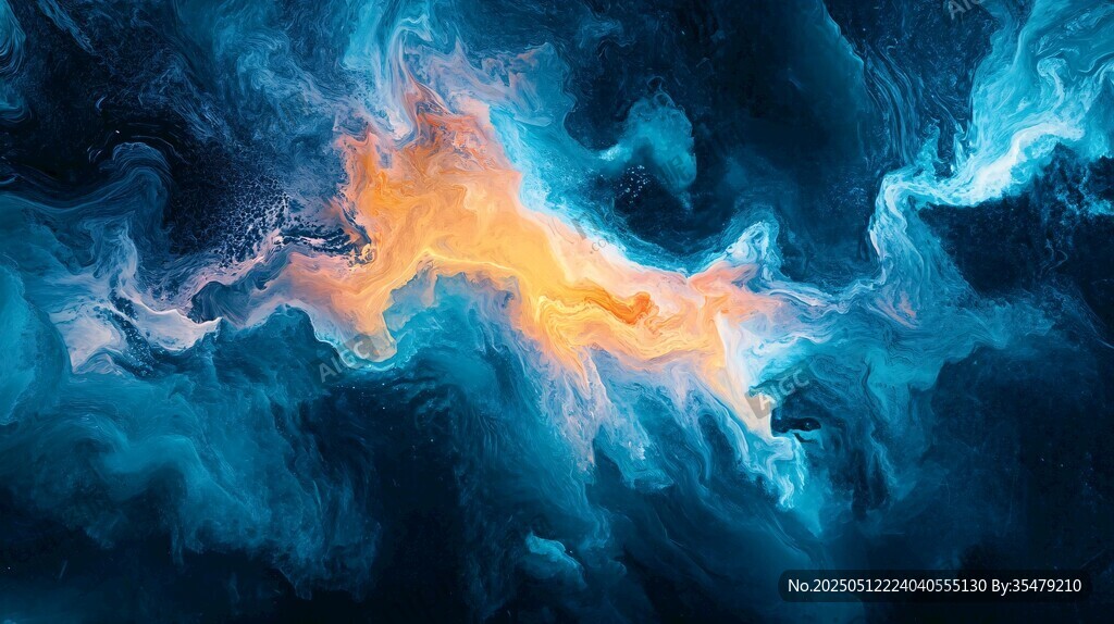 梦幻蓝色烟雾中的橙色光芒