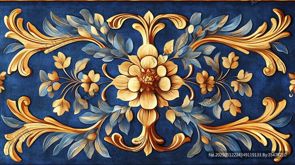 蓝色背景精美花卉装饰图案