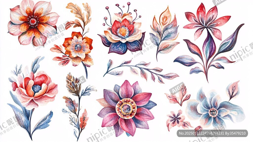 水彩花卉图案集合