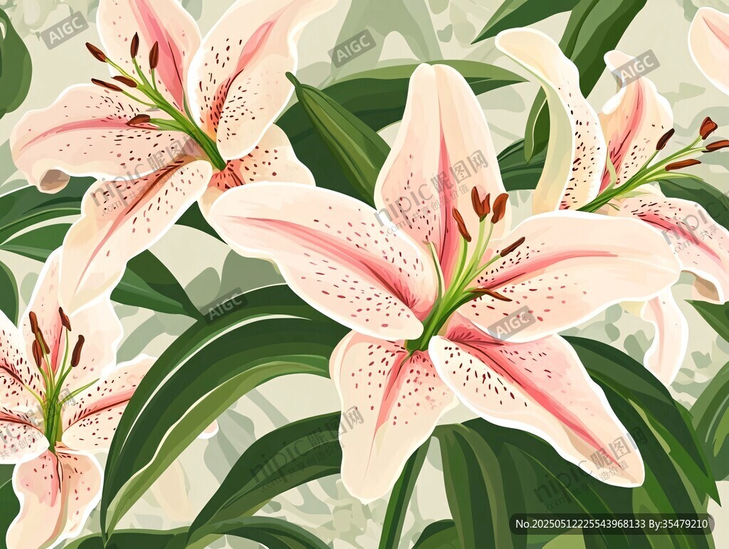 粉色百合花插画图案