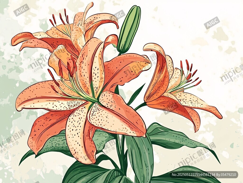 橙色百合花插画