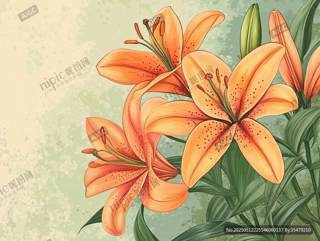 橙色百合花插画