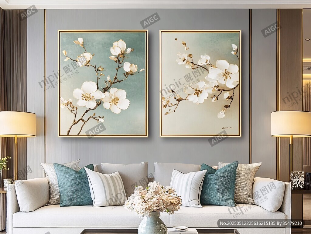 清新花卉挂画装饰温馨客厅