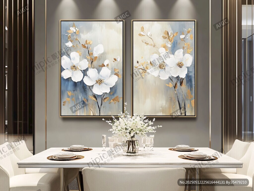 现代简约餐厅花卉挂画装饰