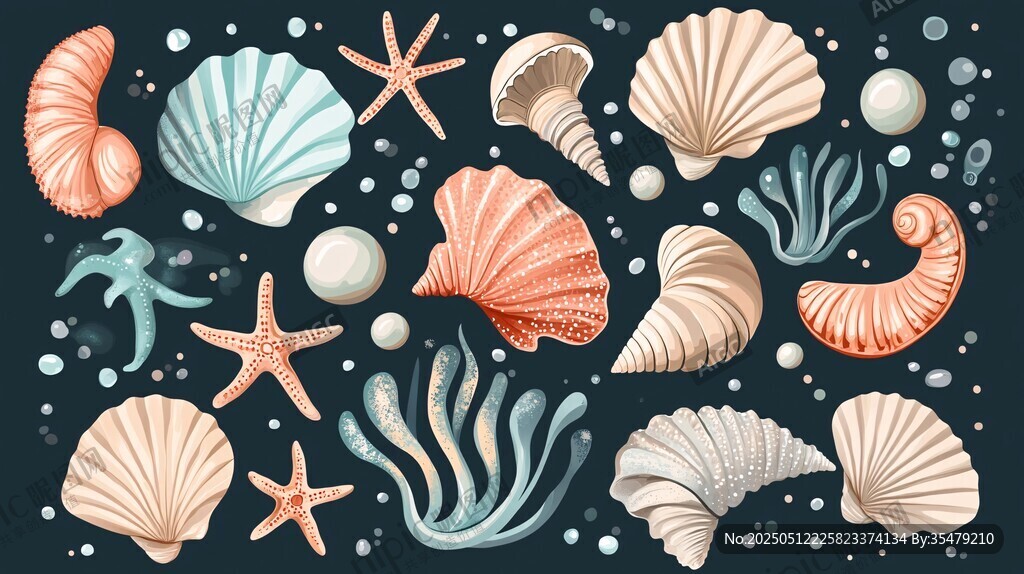 海洋贝壳与海星插画图案