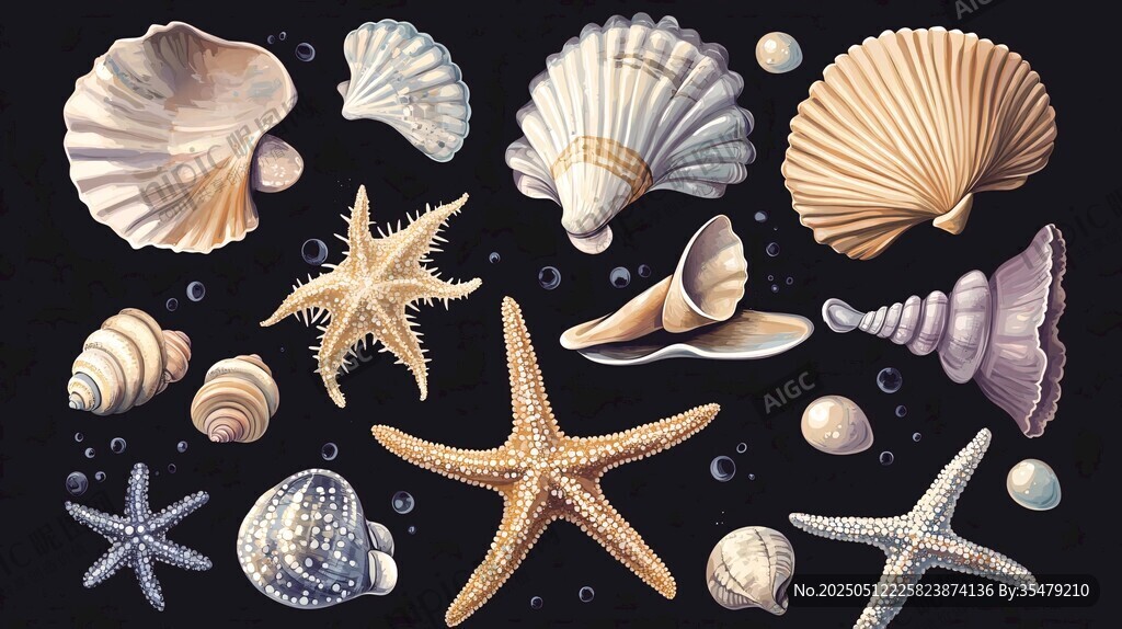 海洋贝壳与海星插画素材