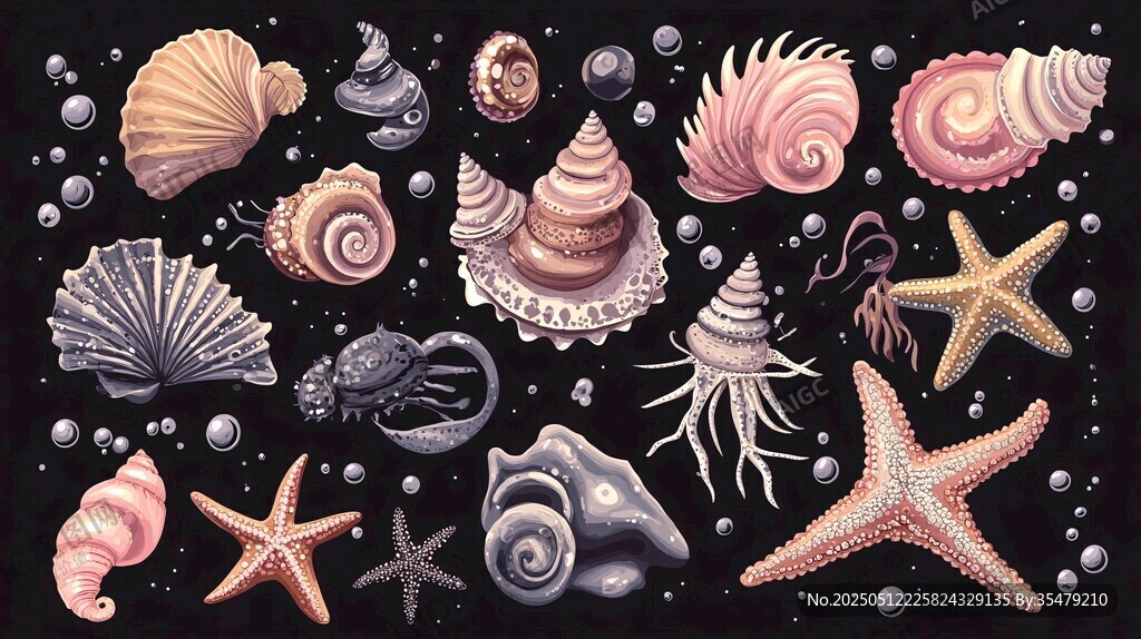 缤纷海洋贝壳与海星插画