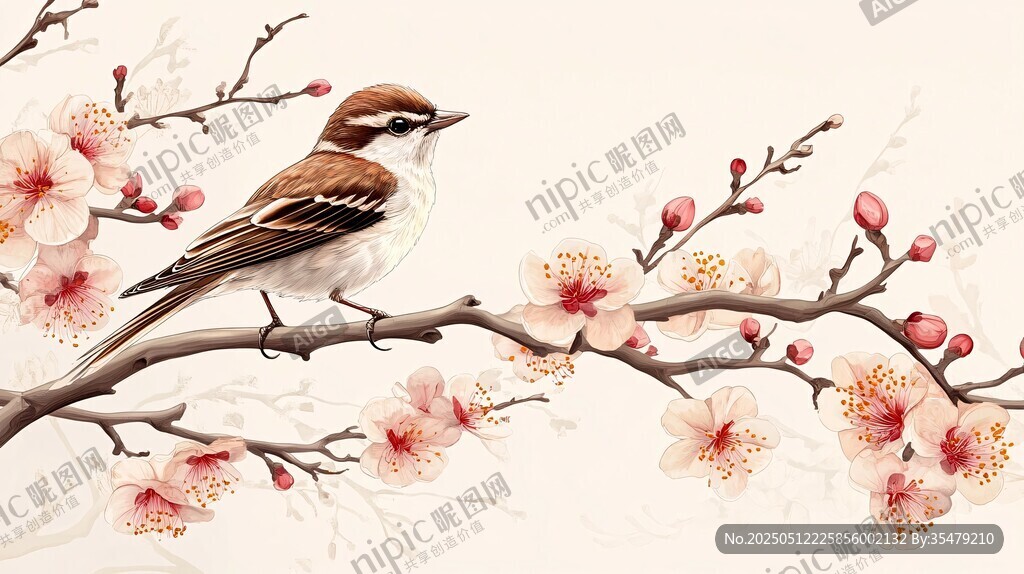 麻雀立花枝 春意正浓