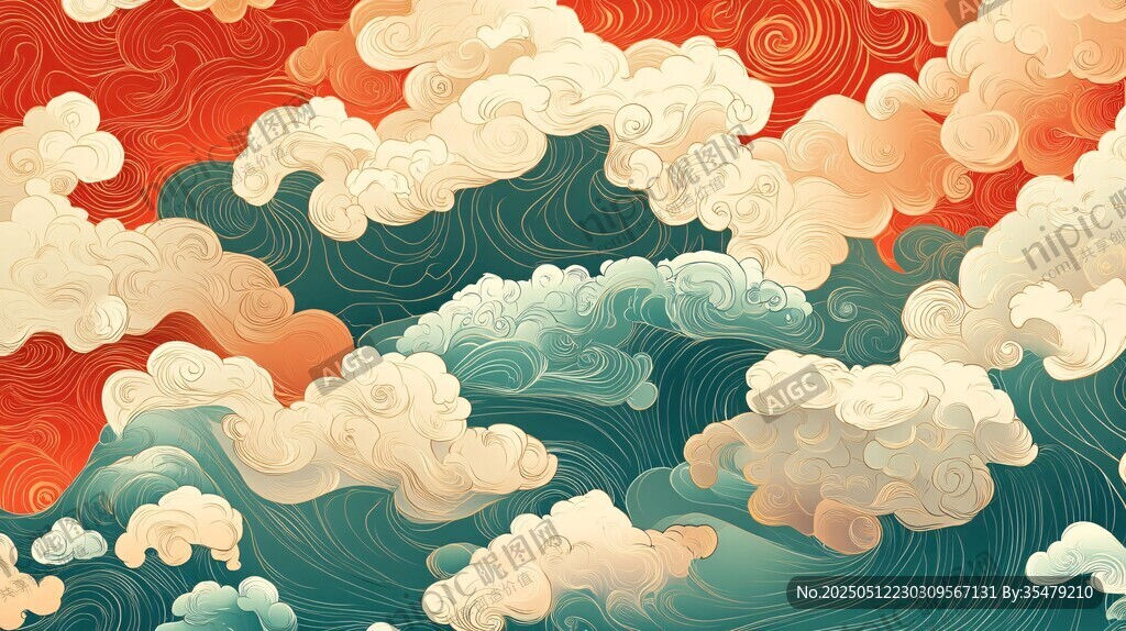 中式云海翻腾国风插画