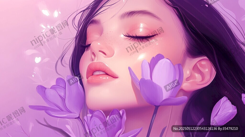 闭眼嗅花的梦幻美少女