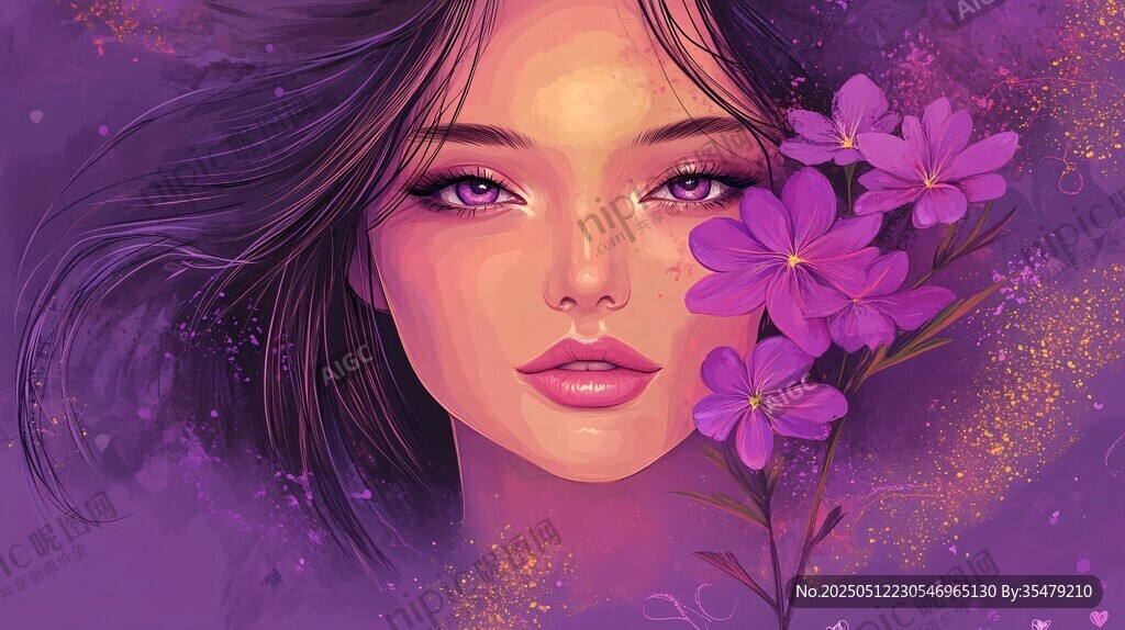 梦幻紫调少女与烂漫紫花