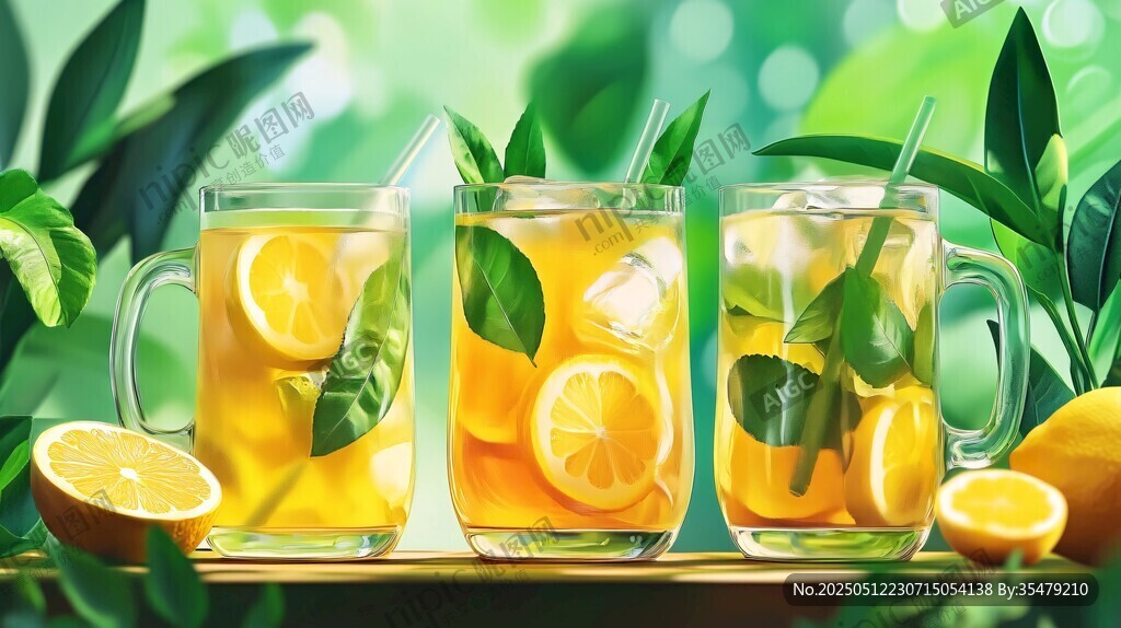 清新柠檬薄荷冰茶饮品
