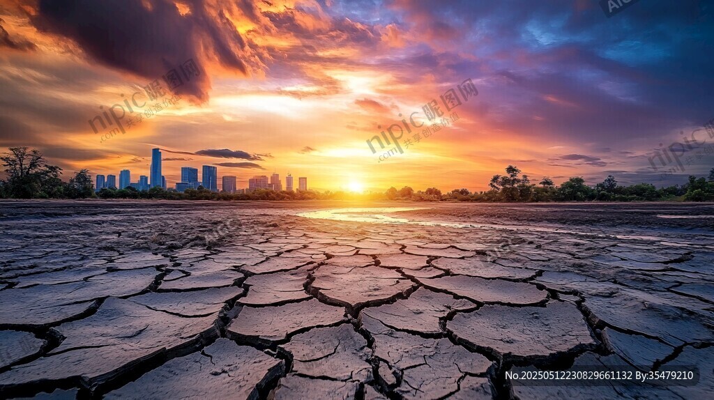 干裂大地与绚烂天际景观
