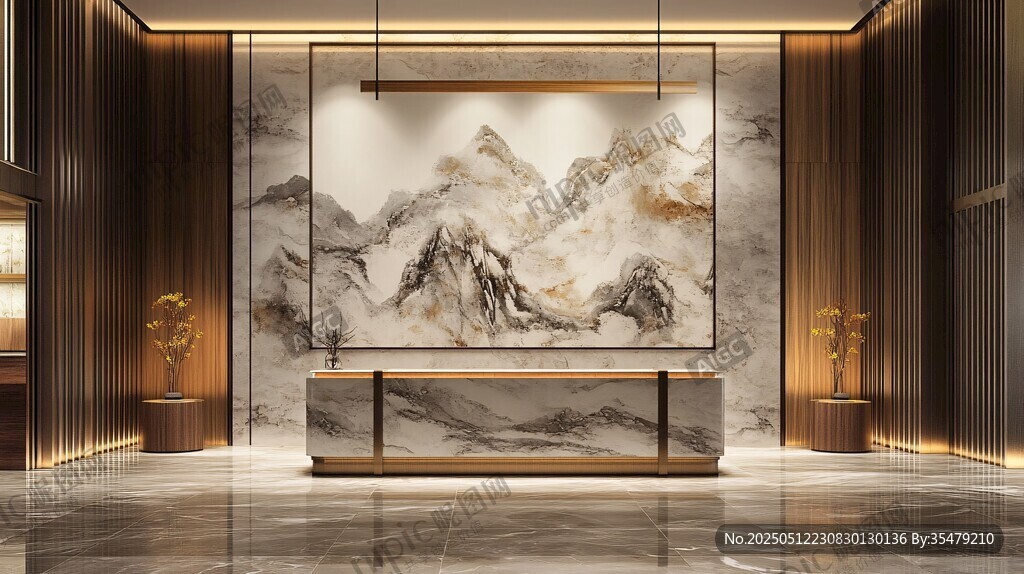 中式奢华大厅山水装饰画景