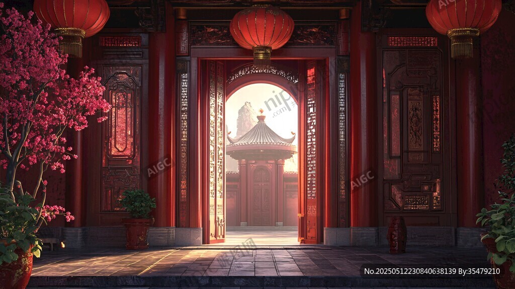 古宅红门映春景