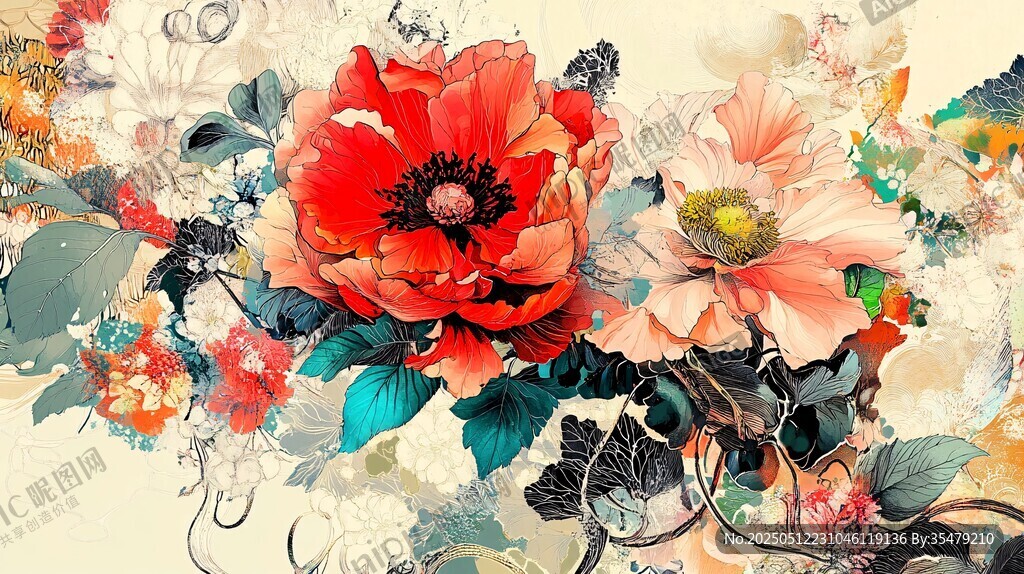 艳丽花卉插画 艺术美感尽显