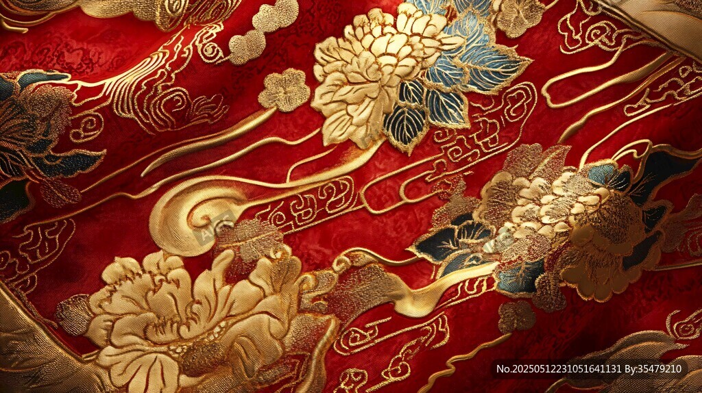 中式红金华丽锦缎纹饰