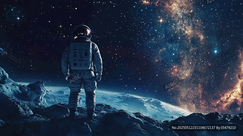 宇航员凝望璀璨宇宙奇观