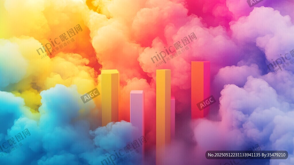 梦幻云海中的多彩柱状物