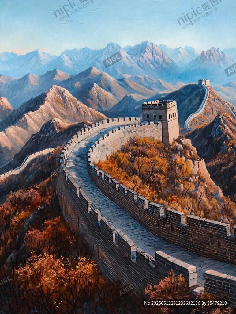 秋日壮丽长城蜿蜒群山间