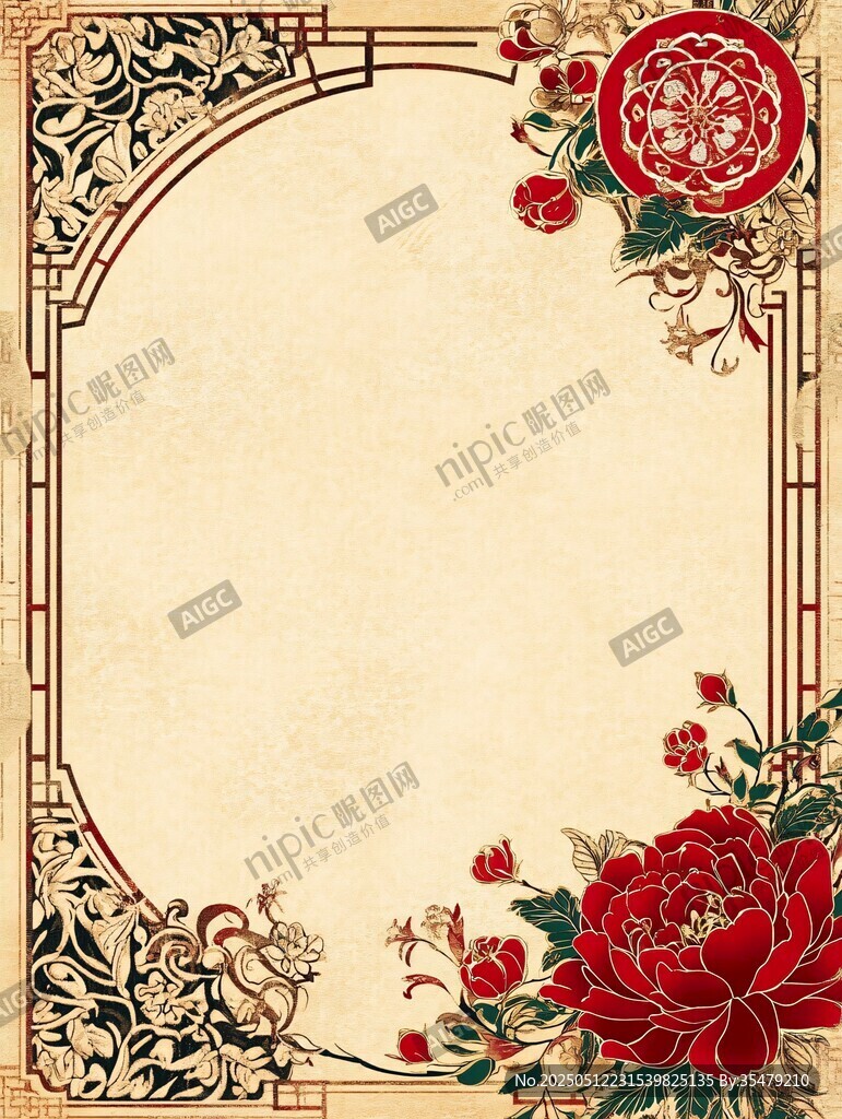 中式古典花卉边框背景图