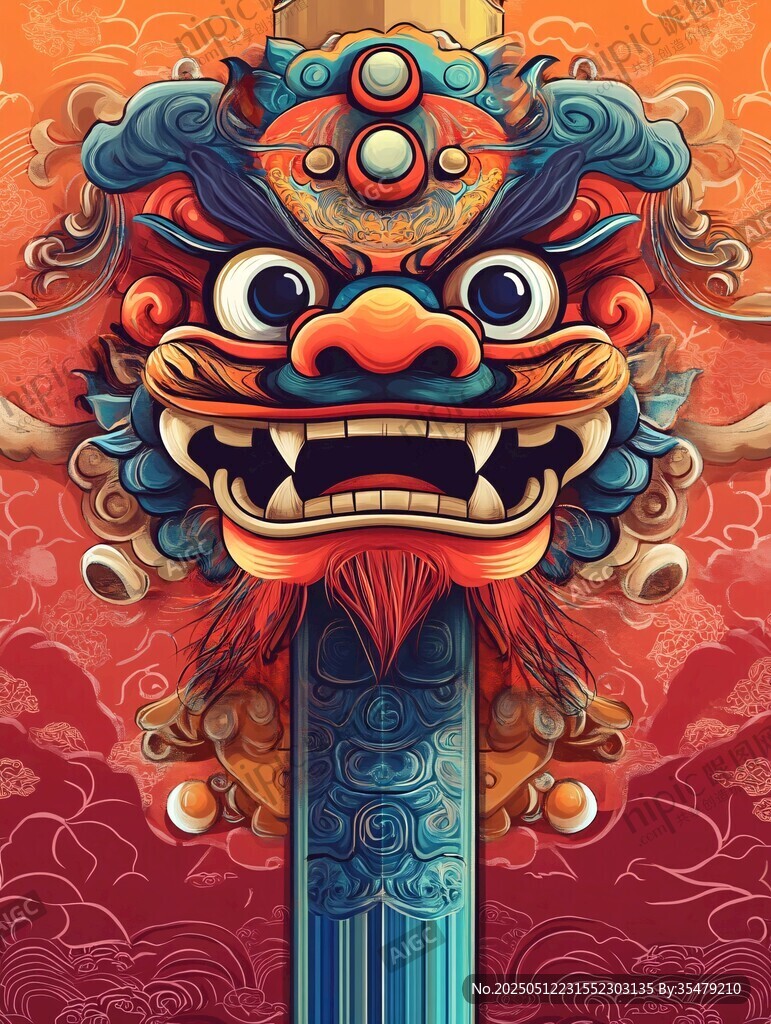 中式瑞兽龙头艺术插画