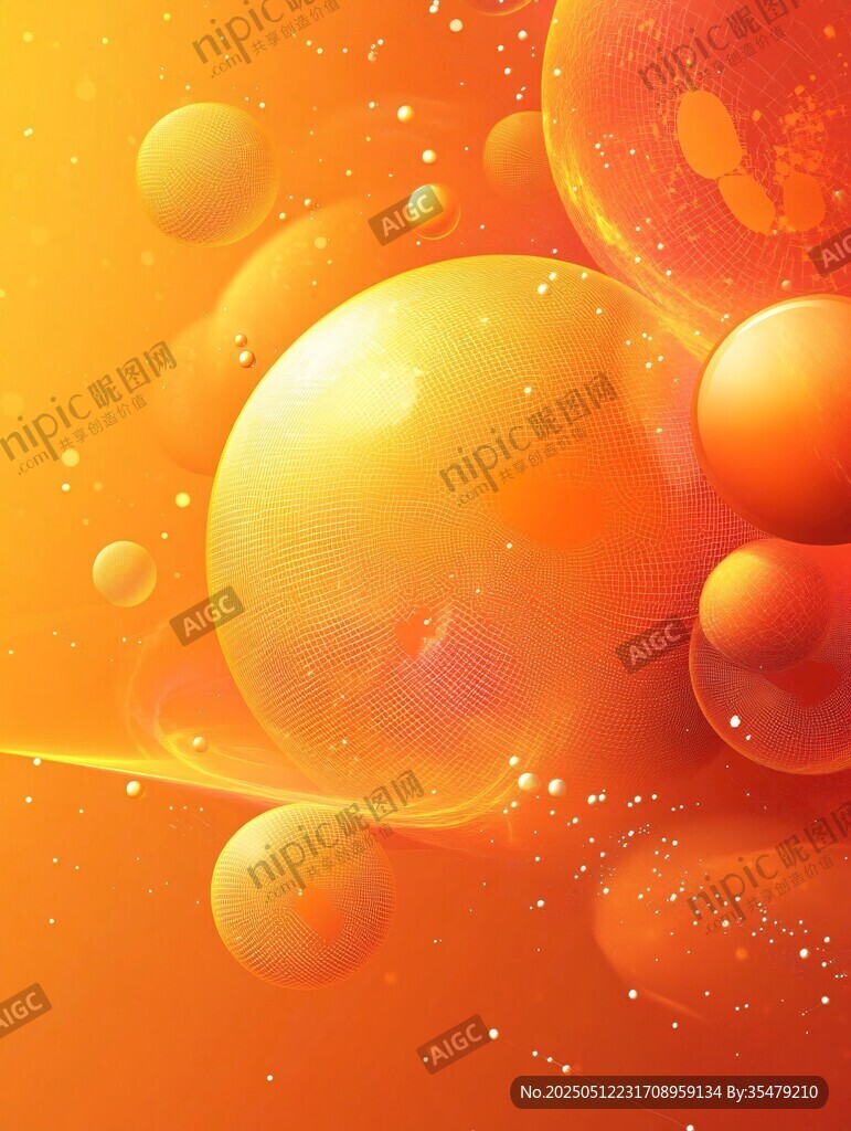 梦幻橙色球体抽象背景图