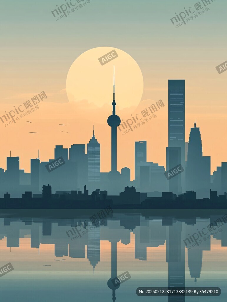 上海城市天际线日落美景
