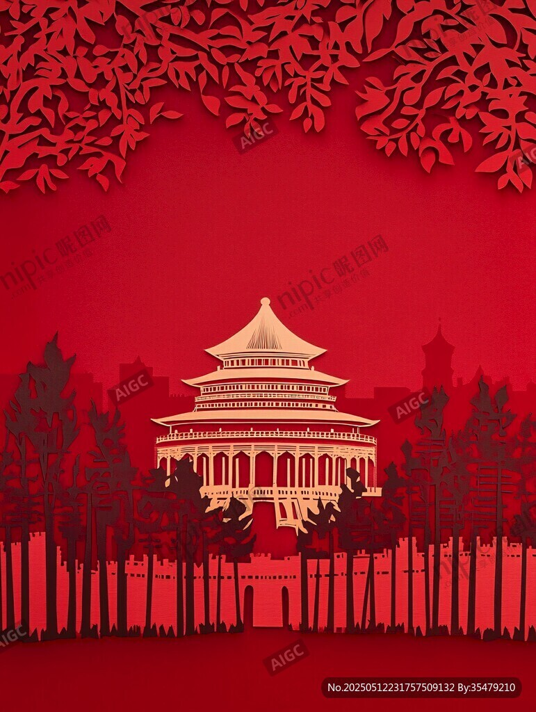 重庆人民大礼堂剪纸风图景