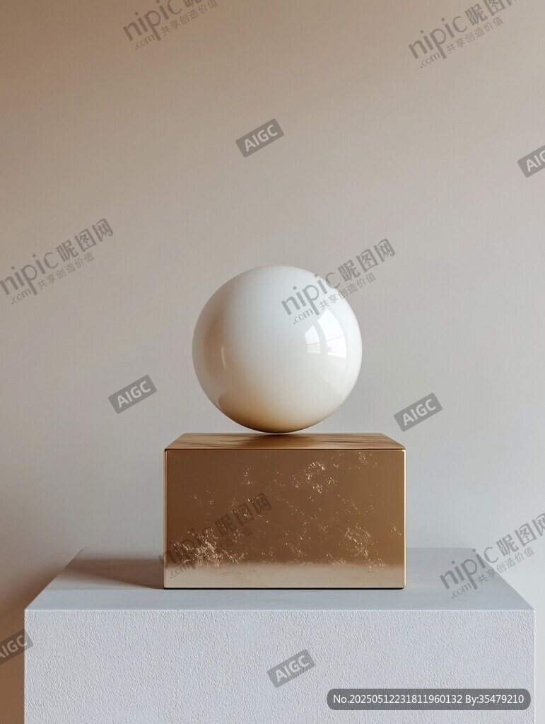 白色圆球置于金色方块上