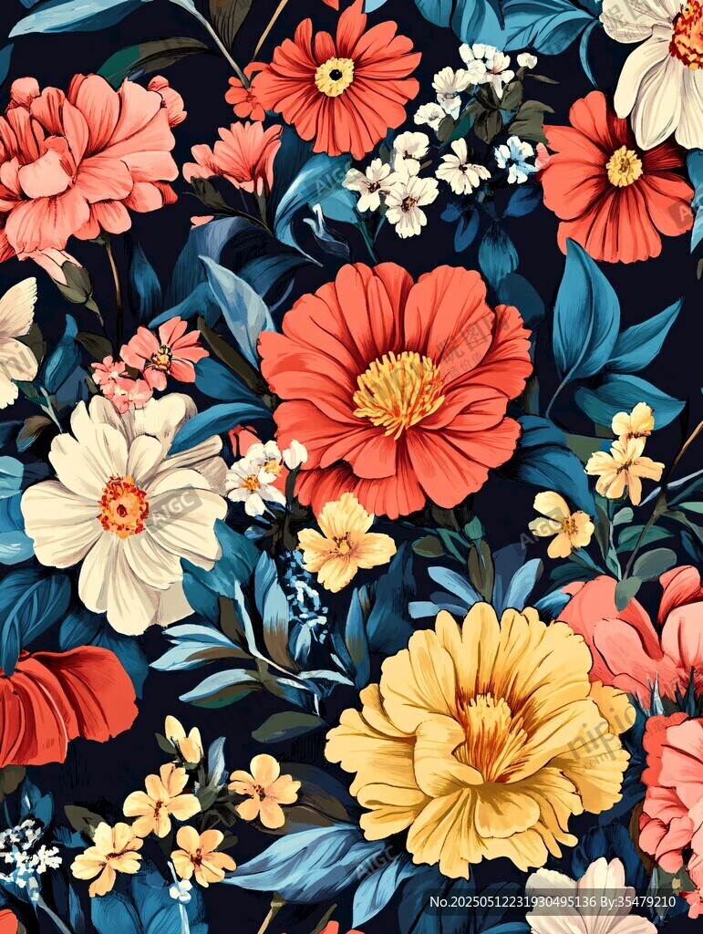 多彩花卉图案背景图