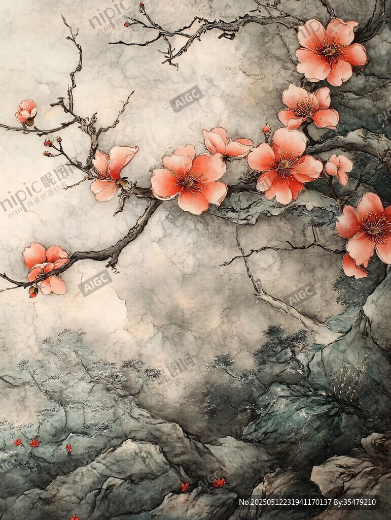 水墨桃花图 古韵春色