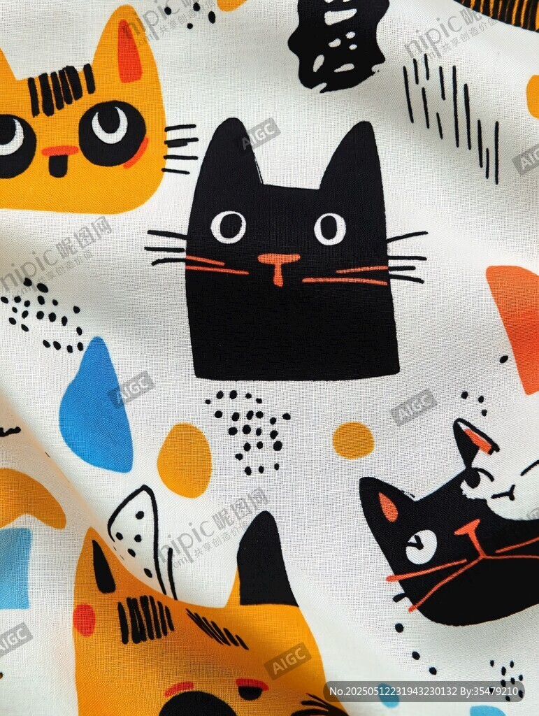 可爱猫咪图案印花布料
