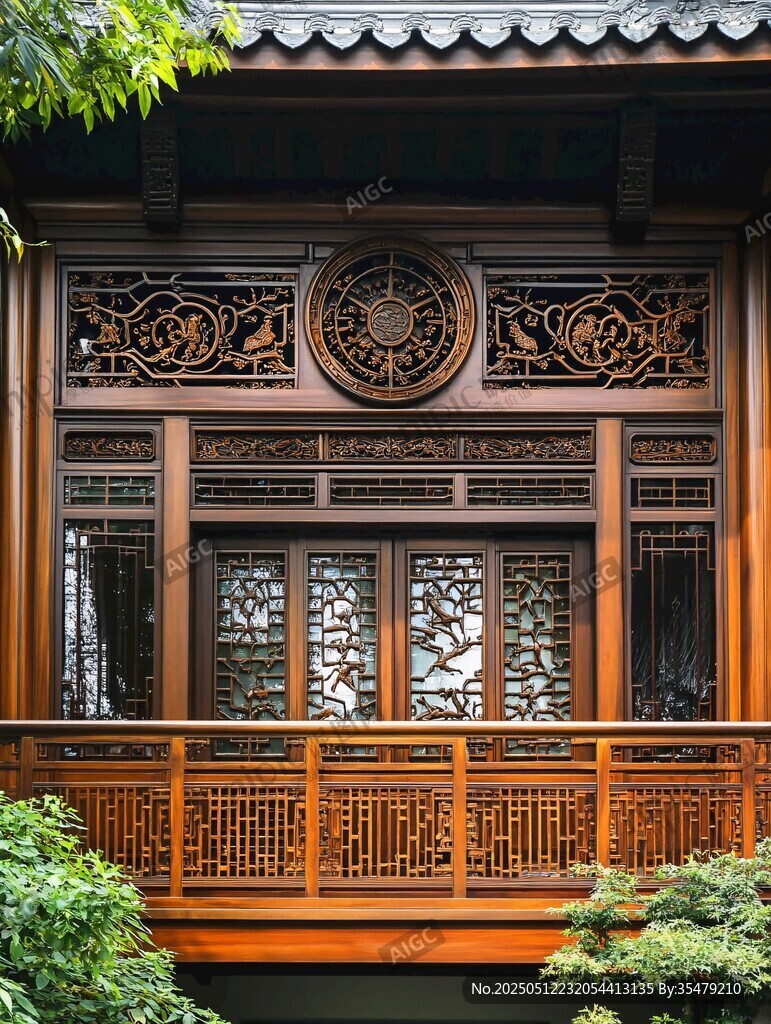 中式古典雕花木质建筑