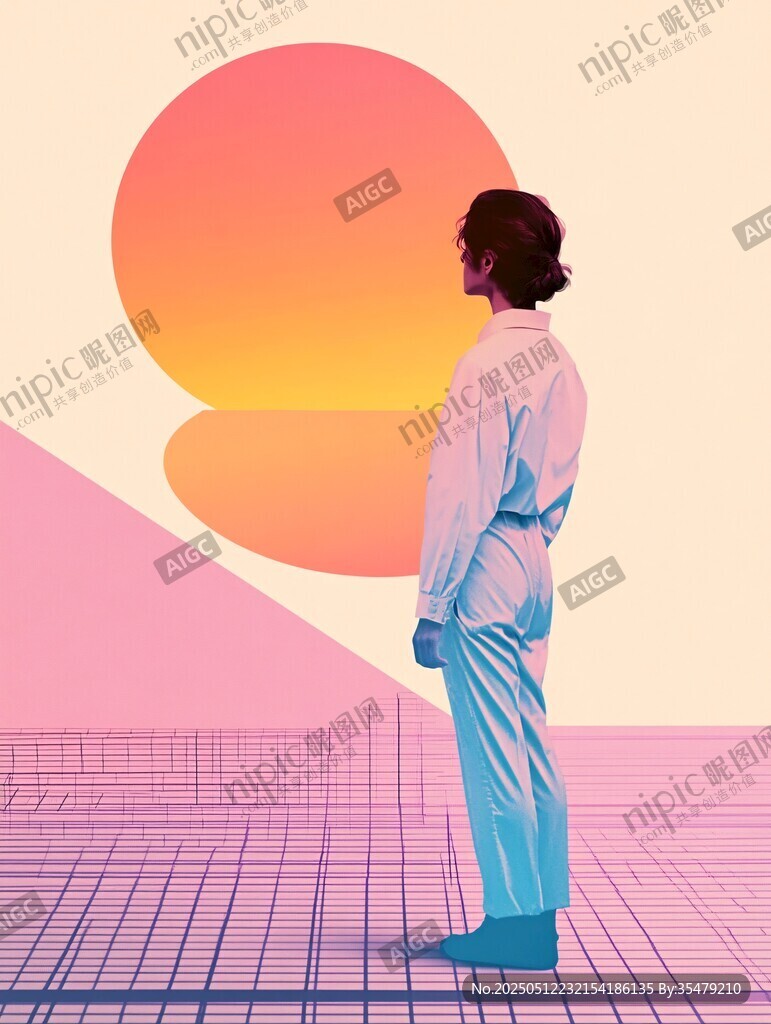 孤独旅人眺望梦幻日落