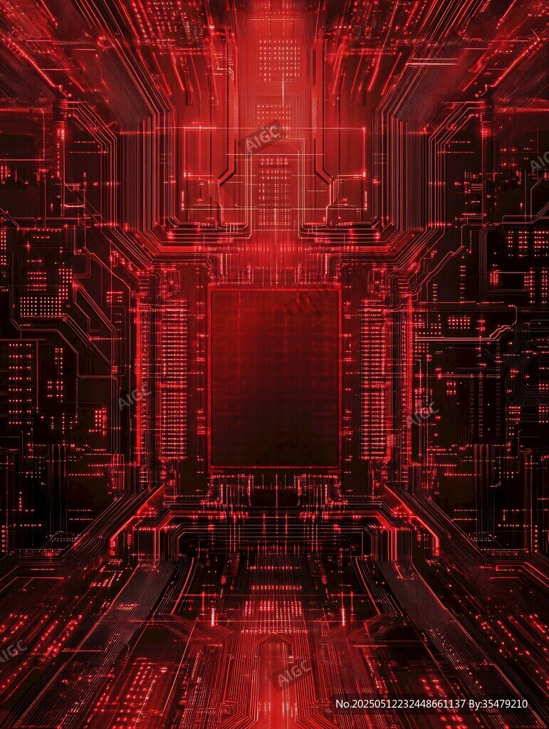 红色科技感电路板背景图