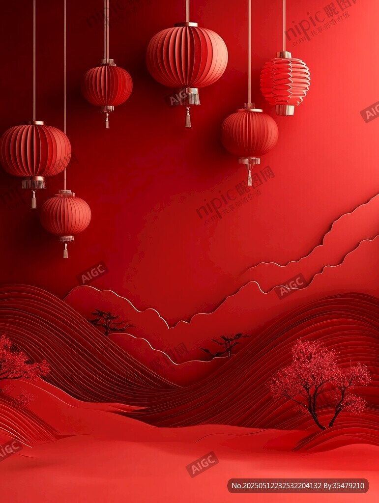 中式红境挂灯笼贺新春