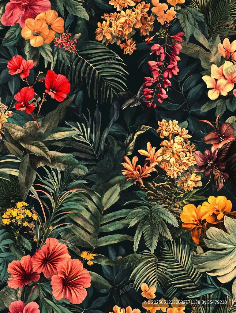 热带花卉植物图案背景