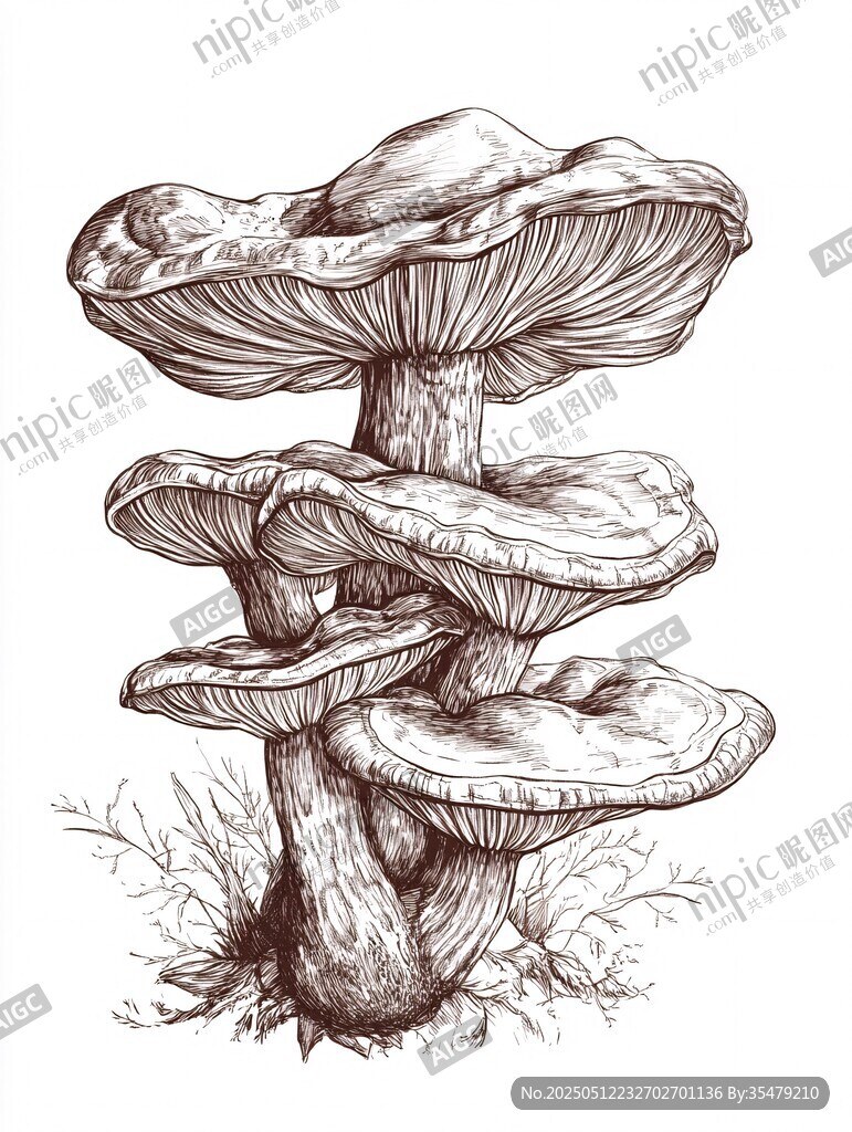 手绘堆叠蘑菇插画