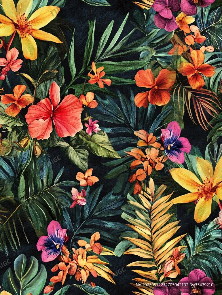 热带花卉植物图案背景
