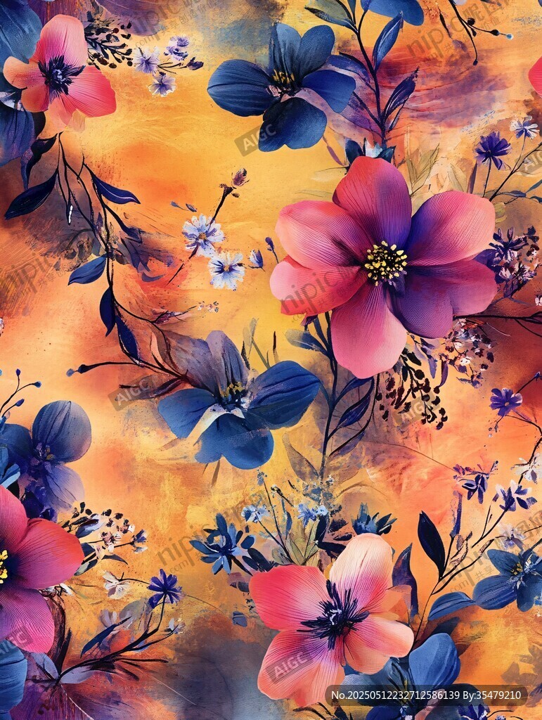 水彩花卉绚丽图案