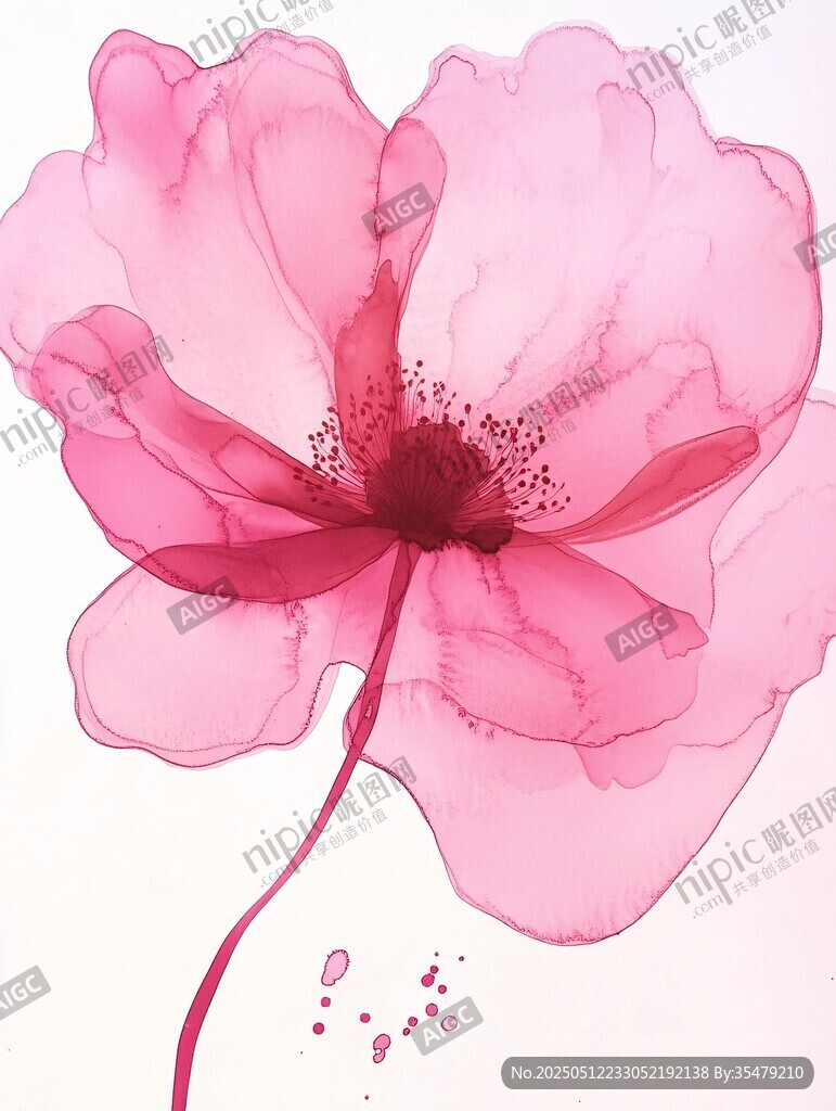 粉色水墨风梦幻绽放花朵