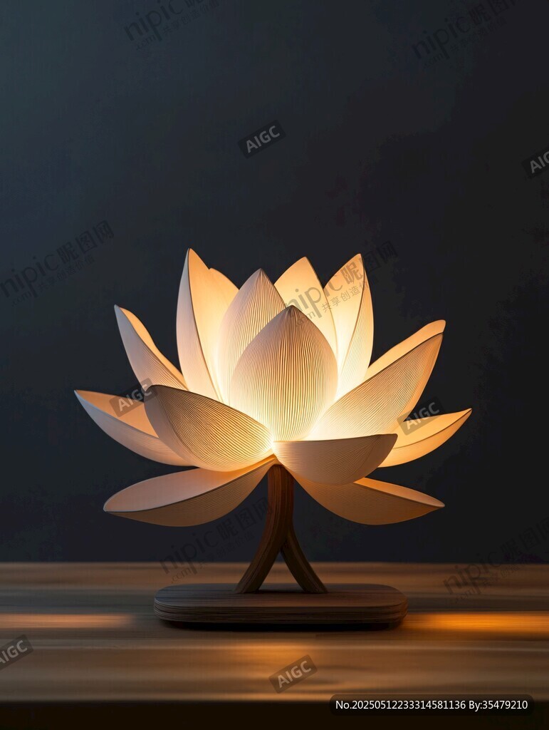 莲花造型木艺台灯点亮瞬间