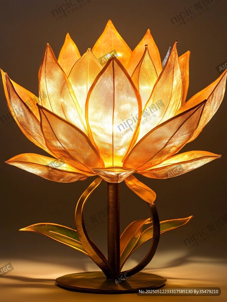 莲花造型台灯散发温暖光芒