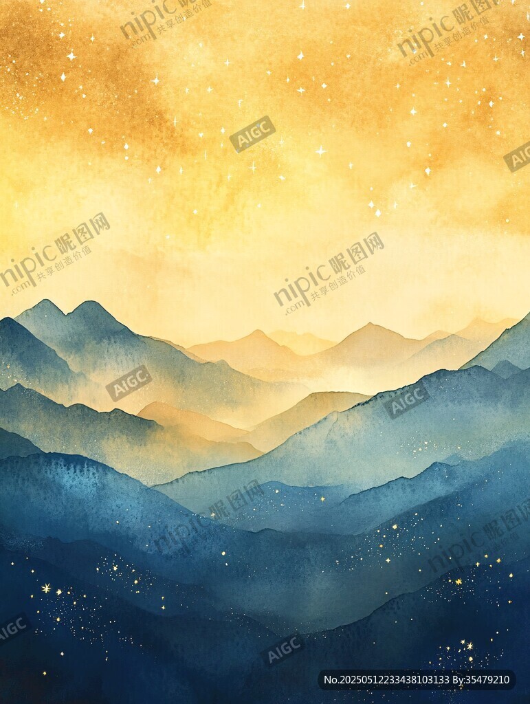 梦幻星空下的层叠山峦