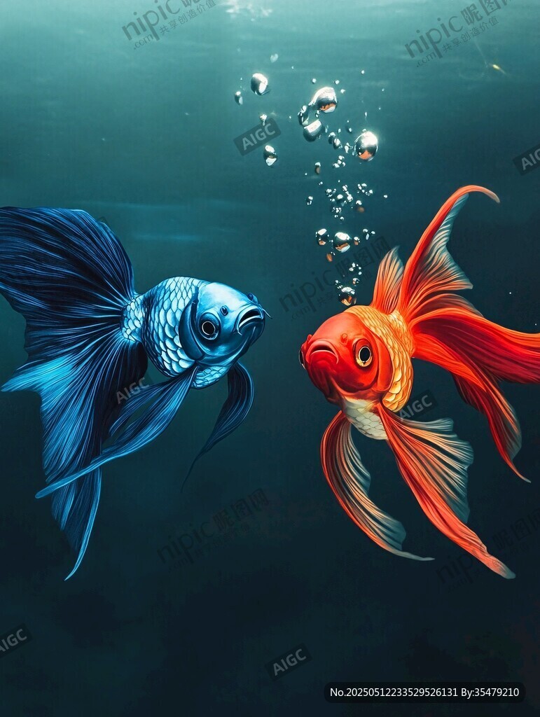 双彩斗鱼水中对视画面