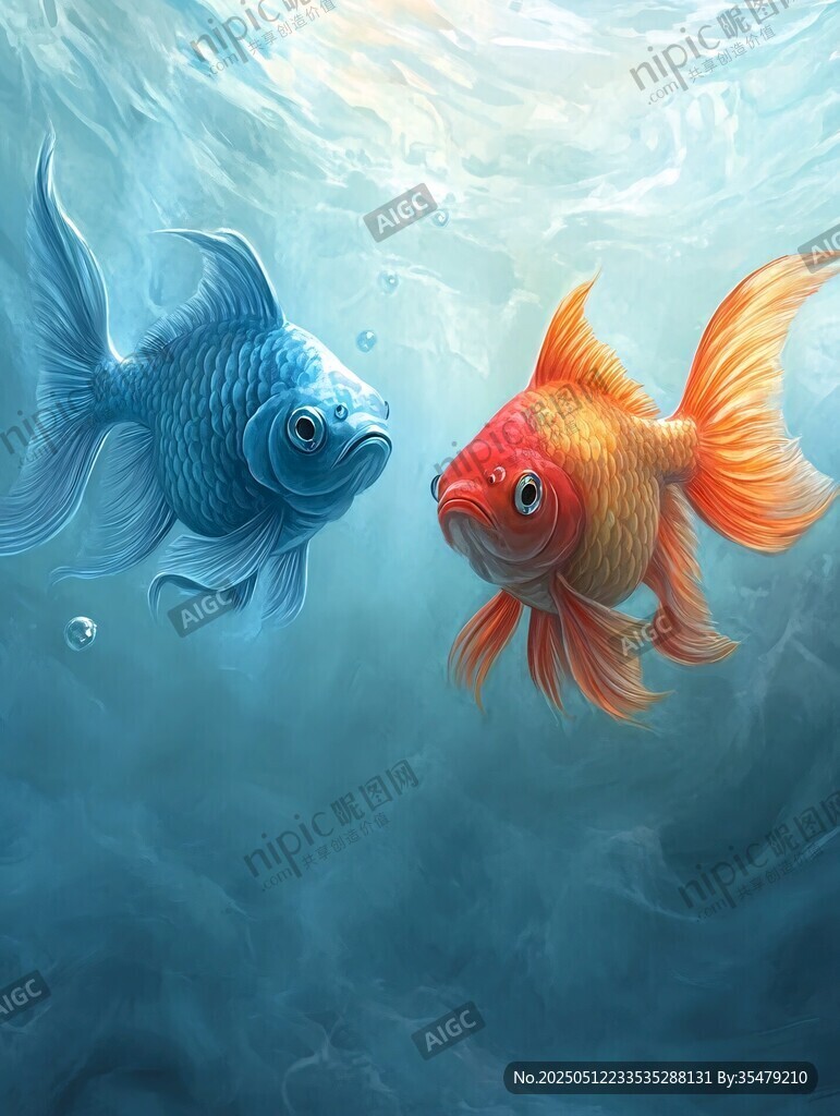 水中双金鱼的梦幻对视